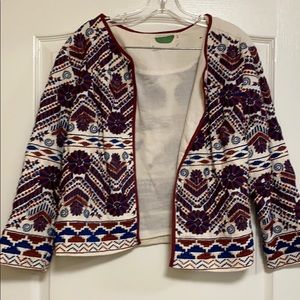 Anthropologie Cream, Red, blue embroidered jacket